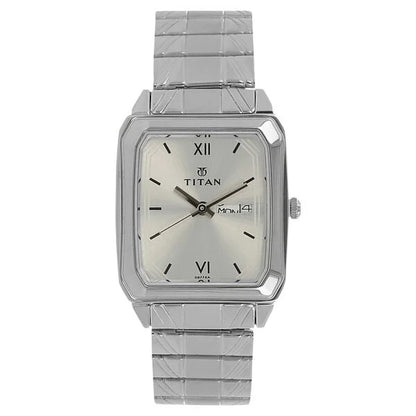 Titan Quartz Analog with Day and Date Silver Dial Stainless Steel Strap Watch for Men-NL1581SM03