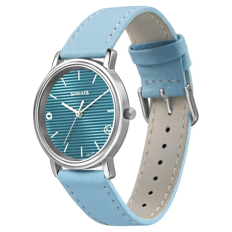 Sonata Play Blue Dial Women Watch With Leather Strap -NP87029SL03