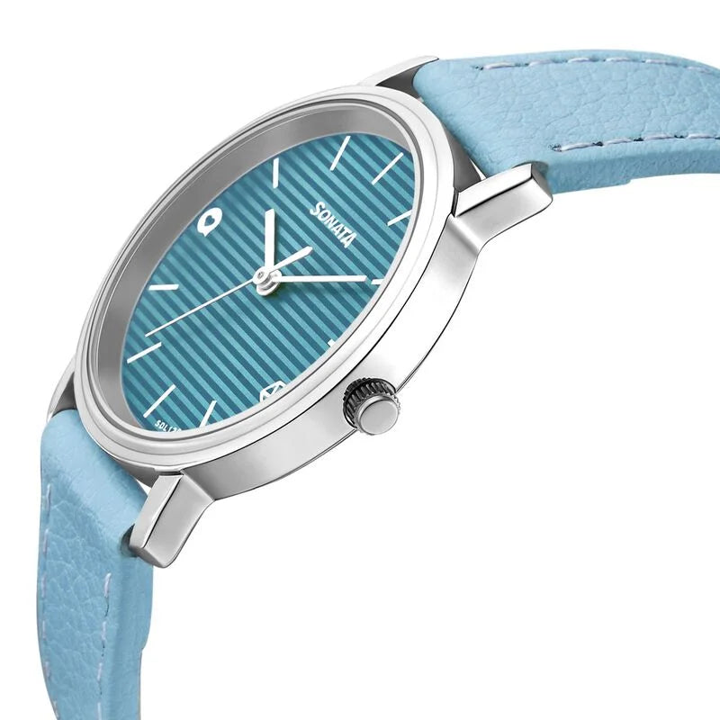 Sonata Play Blue Dial Women Watch With Leather Strap -NP87029SL03