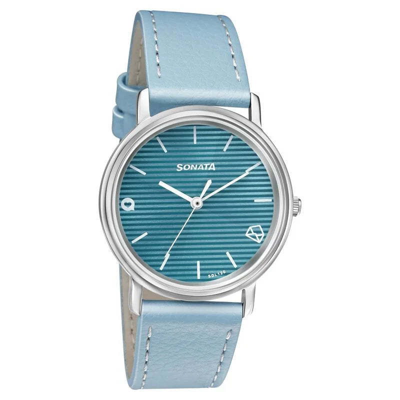 Sonata Play Blue Dial Women Watch With Leather Strap -NP87029SL03