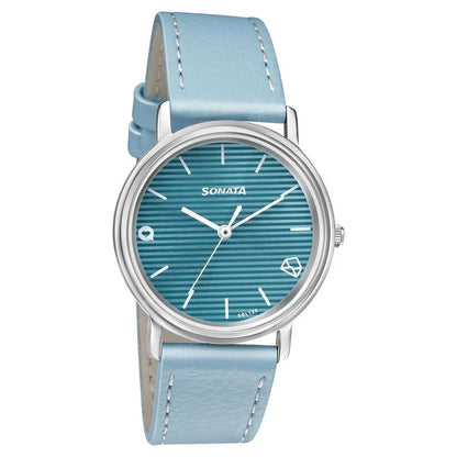 Sonata Play Blue Dial Women Watch With Leather Strap -NP87029SL03