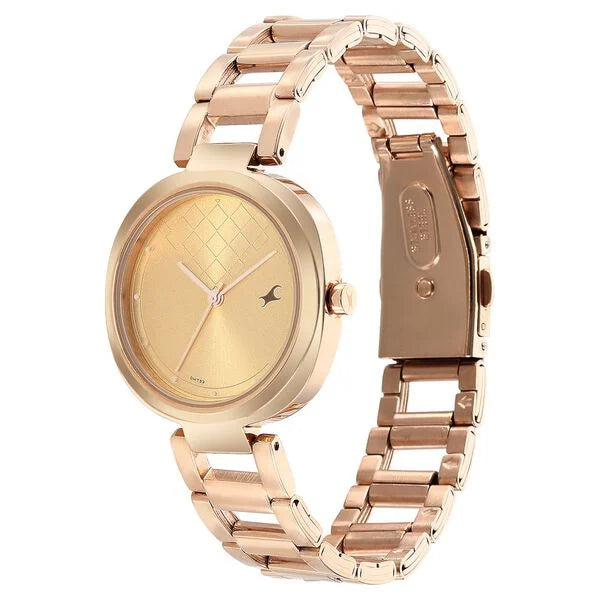 Fastrack Stunners Quartz Analog Golden Dial Stainless Steel Strap Watch for Girls-NR6277WM01