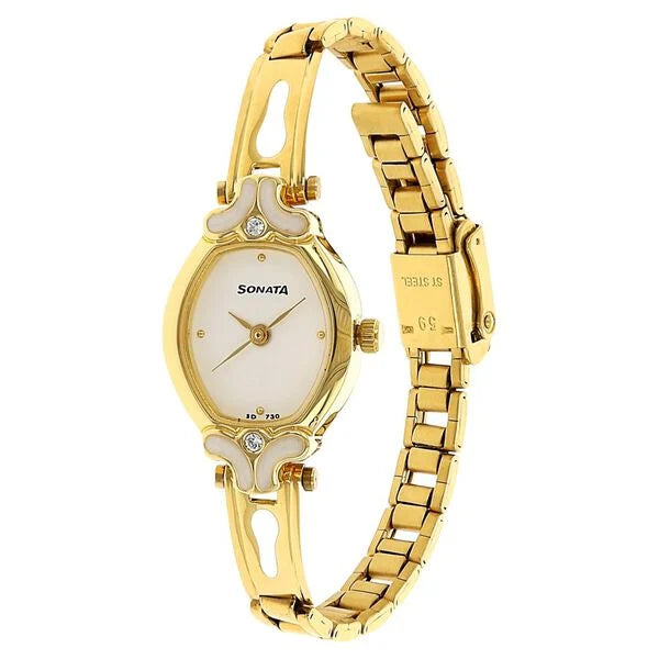 Sonata Quartz Analog White Dial Stainless Steel Strap Watch for Women-NS8068YM03